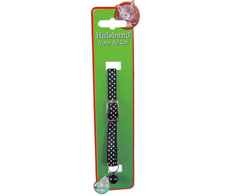 Kattenhalsband nylon gestipt (zwart/wit) Kattenhalsband nylon gestipt (zwart/wit)