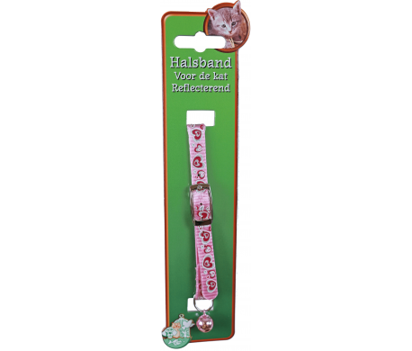 Kattenhalsband nylon met roze reflecterend hartje Kattenhalsband nylon met roze reflecterend hartje