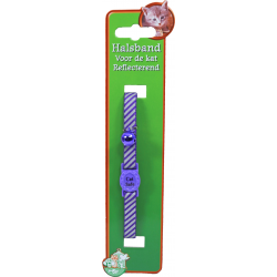 Kattenhalsband nylon reflecterend met diagonale streep, paars.