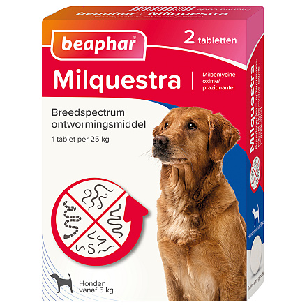 Beaphar Milquestra wormtabletten hond 2 tabl.
