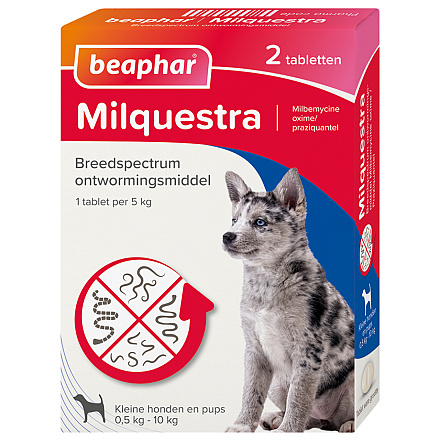 Beaphar Milquestra wormtabletten kleine hond / pup 2 tabl.