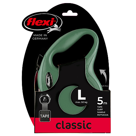 Flexi Rollijn Classic met Band Olijfgroen 5 mtr